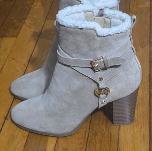 Michael Kors Tan Suede Shearling-Lined Ankle Boots